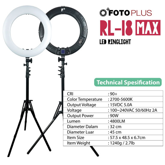 Jual Fotoplus Ring Light RL-18 Max LED White Harga Murah Terbaik dan Spesifikasi