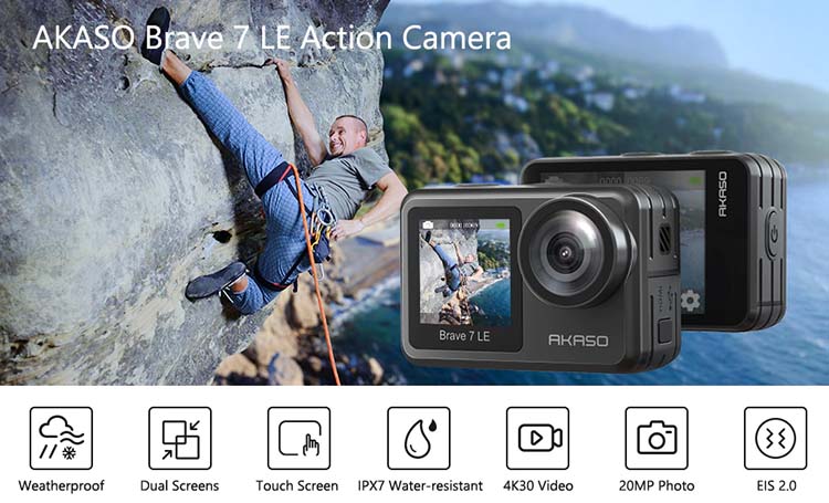 Jual Akaso Brave 7 LE Action Camera 4k 30FPS 20MP Dual Screen Harga Murah dan Spesifikasi